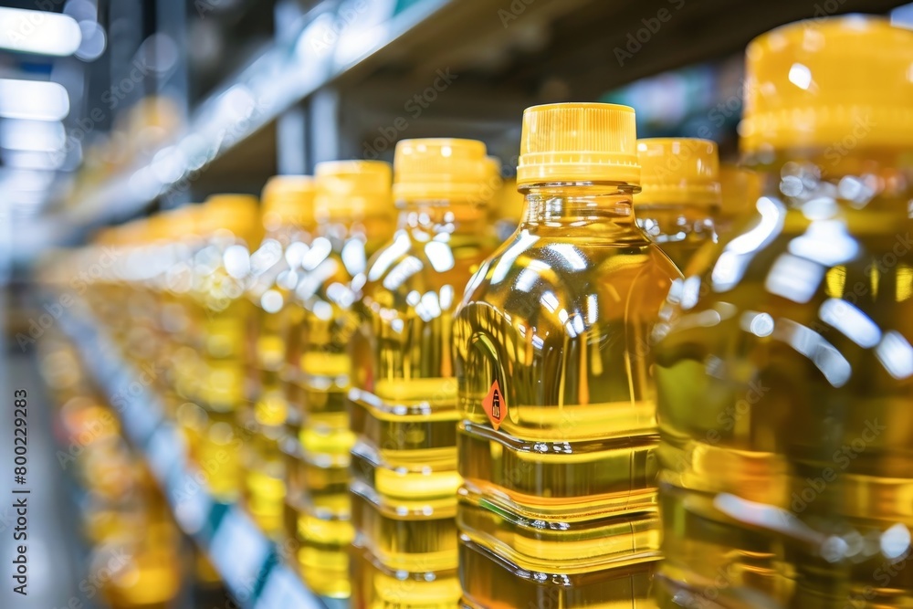 Display of vegetable oil bottles at store