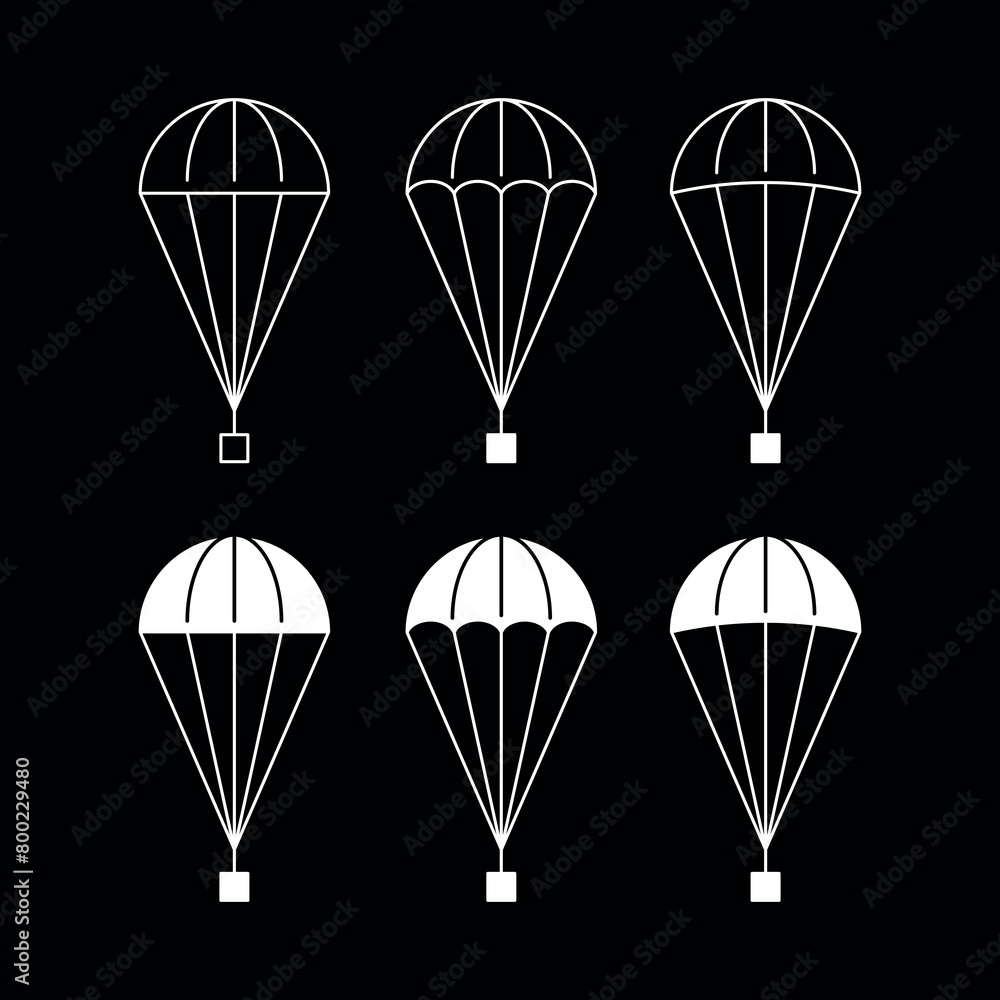 Obraz premium Parachute icons set. Symbol of descent, flight or freedom. Device for lowering loads.