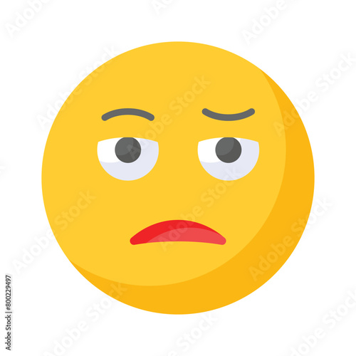 Bored face expression, icon of bored emoji, premium vector