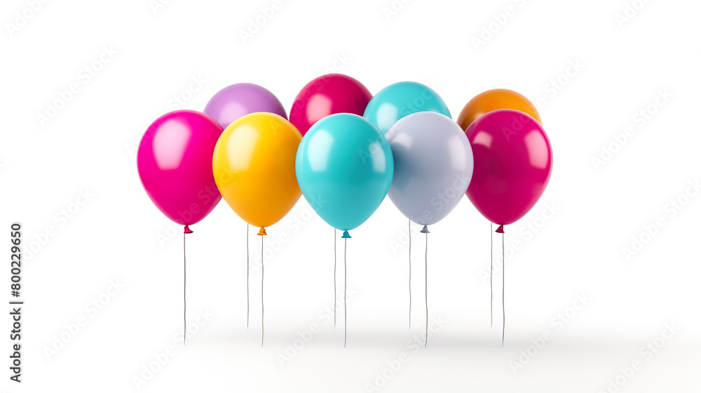 Colourful helium balloons isolated against a stark white background Colourful helium balloons isolated against a stark white background