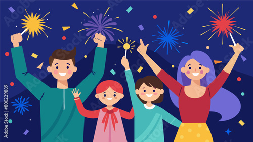With cheers and applause the family basked in the beauty of their DIY fireworks show feeling proud of their handiwork.. Vector illustration