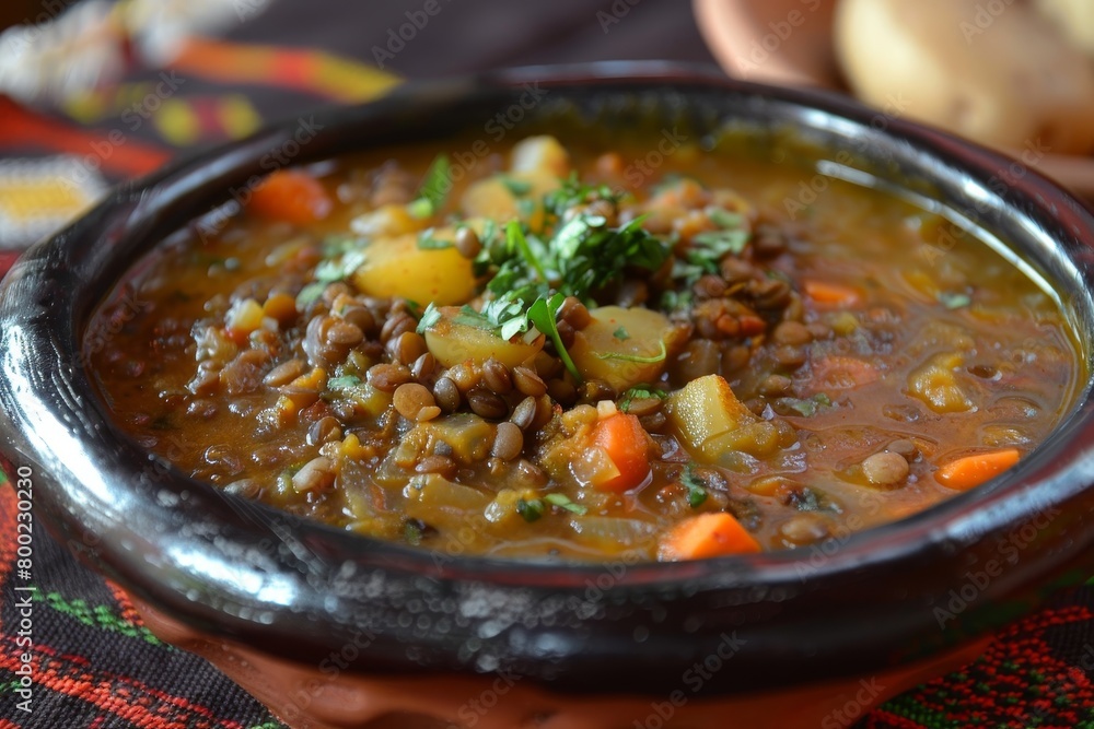 Ethiopian soup contains lentils vegetables and spices Ethiopian soup contains lentils vegetables and spices