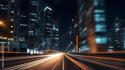 Wall Art Print, Sci-Fi Book Cover Design, Video Game Concept Art - Futuristic High-Speed Blurred Light Tail at Night City