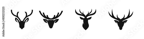 Deer vector logo set. Wild animal head stylized silhouette.