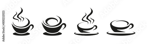 Cup with tea or coffee vector logo collection. Cafe logotype set.