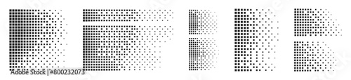 Dotted gradient vector set. Square tone gradation pattern.