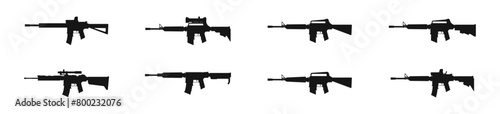 Rifle guns silhouette set. Firearms vector collection.