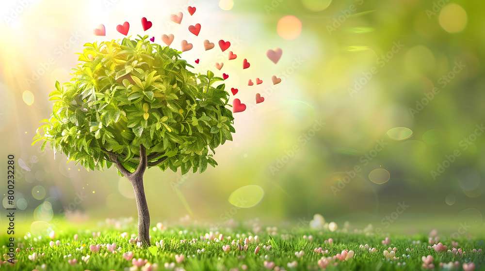 green leafy tree with hearts as flowers green leafy tree with hearts as flowers