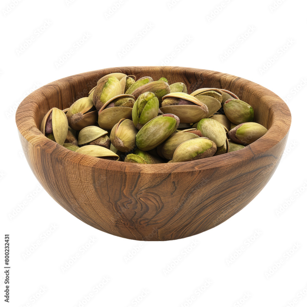 Pistachio in a wooden bowl isolated on transparent background Pistachio in a wooden bowl isolated on transparent background