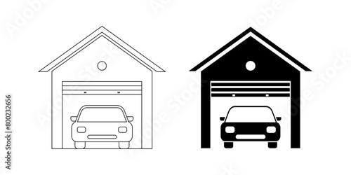 outline silhouette car garage icon set isolated  on white background