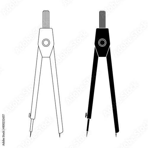 outline silhouette pair of compasses icon set isolated on white background