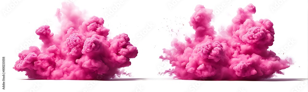 Set of pink explosion smoke isolated on white background. Set of pink explosion smoke isolated on white background.
