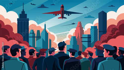 The city comes to a standstill as all eyes are fixed on the sky witnessing a jawdropping display of military flyover by some of the best pilots in the. Vector illustration