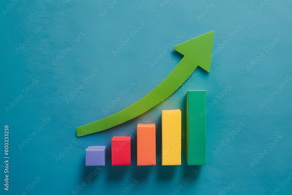 Colorful bar chart with green arrow pointing upward, representing ...