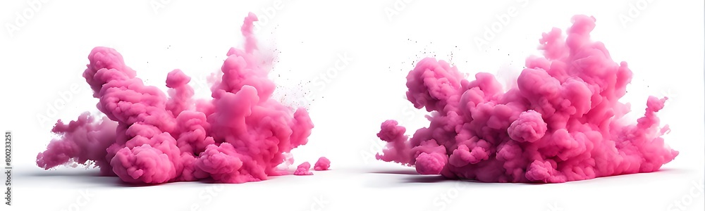 Obraz premium Set of pink explosion smoke isolated on white background. 