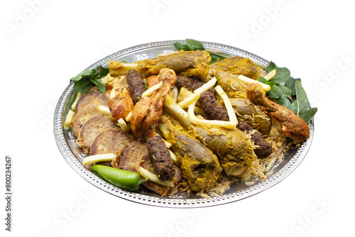 pilau rice with kebabs on transparent background