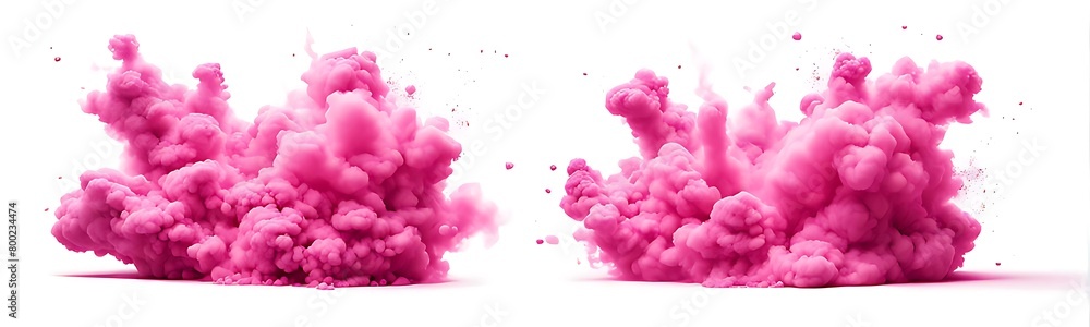  Set of pink explosion smoke isolated on white background. 