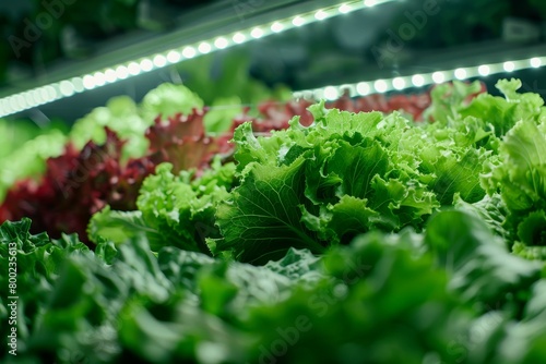 Growing vegetables without soil under artificial light photo