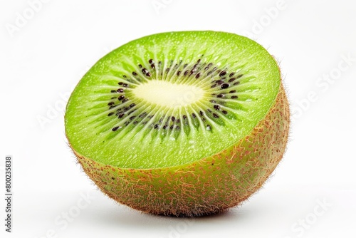Half ripe kiwi on white background with full depth