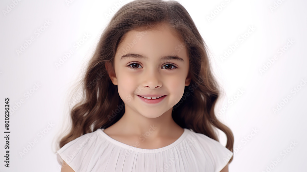 Adorable smiling girl child isolated against a stark white background Adorable smiling girl child isolated against a stark white background