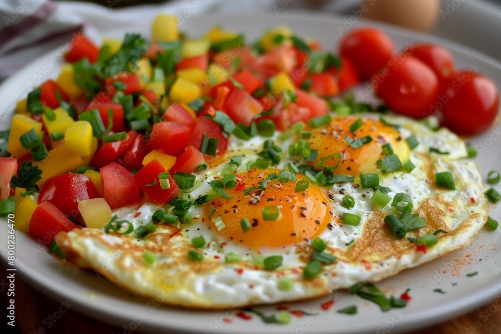 Healthy breakfast option Vegetable omelet with three eggs Healthy breakfast option Vegetable omelet with three eggs