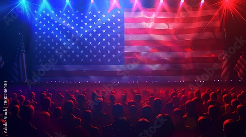 Patriotic concert with large American flag in the background, Independence Day, 3D clipart, eyelevel angle photo