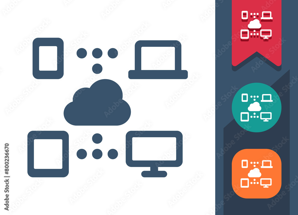 Cloud Computing Icon. Laptop, Computer, Tablet, Smartphone, Data, Upload, Download, Share, Sharing