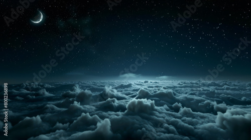 Night sky with stars and moon above the cloud.