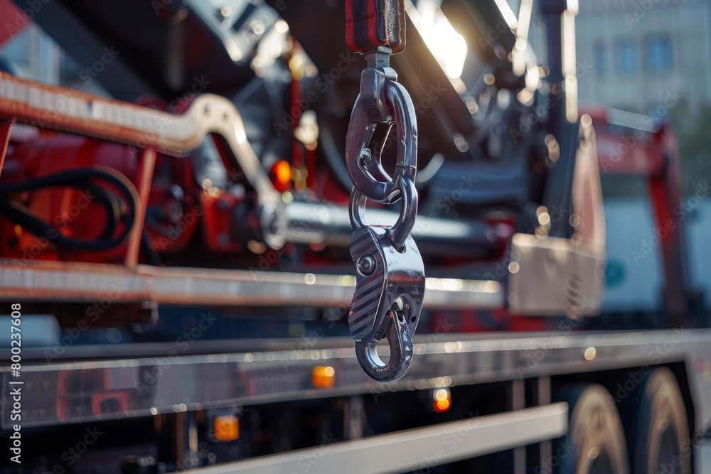 Unloading Hook Heavy duty truck with crane and large hook for loading and unloading ...