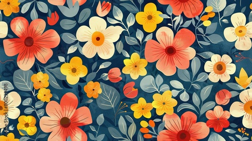 Wallpaper Mural beautiful flower seamless pattern  nursery design cartoon style illustration with grungy texture, Generative Ai Torontodigital.ca