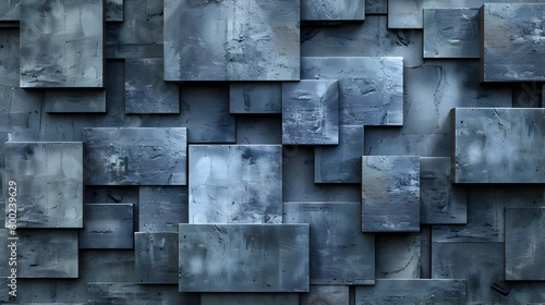 An arrangement of rectangles in gradations of gray and blue, staggered to form a textured, three-dimensional effect on a flat surface, captured in high resolution with a digital HD camera