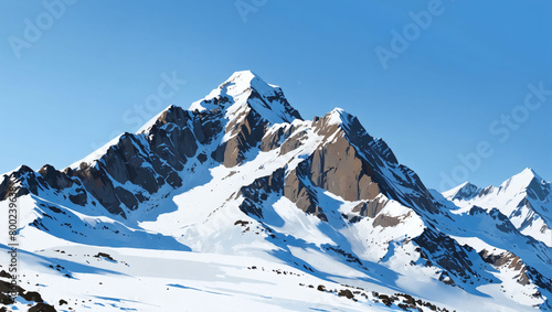 Snow-capped mountain peaks against a clear blue sky.