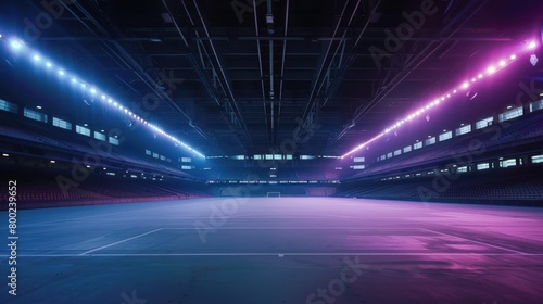 Empty football stadium in night view with spotlights. Generated AI image © is