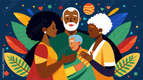Embracing Our Heritage An abstract piece depicting African American culture and traditions being celebrated and passed on through generations on. Vector illustration