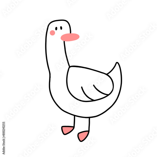 A cute goose in a doodle style. Vector illustration isolated on a white background