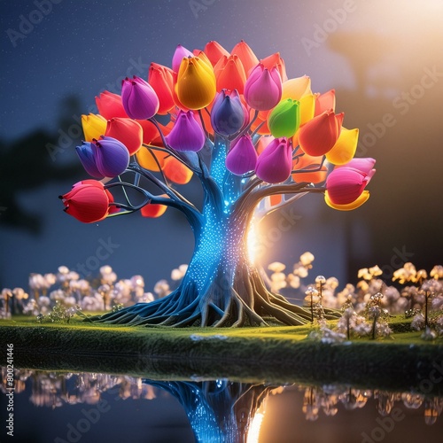 a 3D model of a tulip tree, capturing its intricate details and vibrant colors 