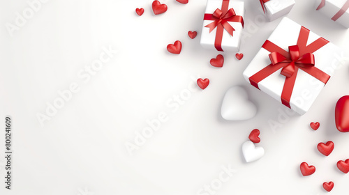 Valentine's Day card and gift box are isolated on a flat lay white background. © drizzlingstarsstudio