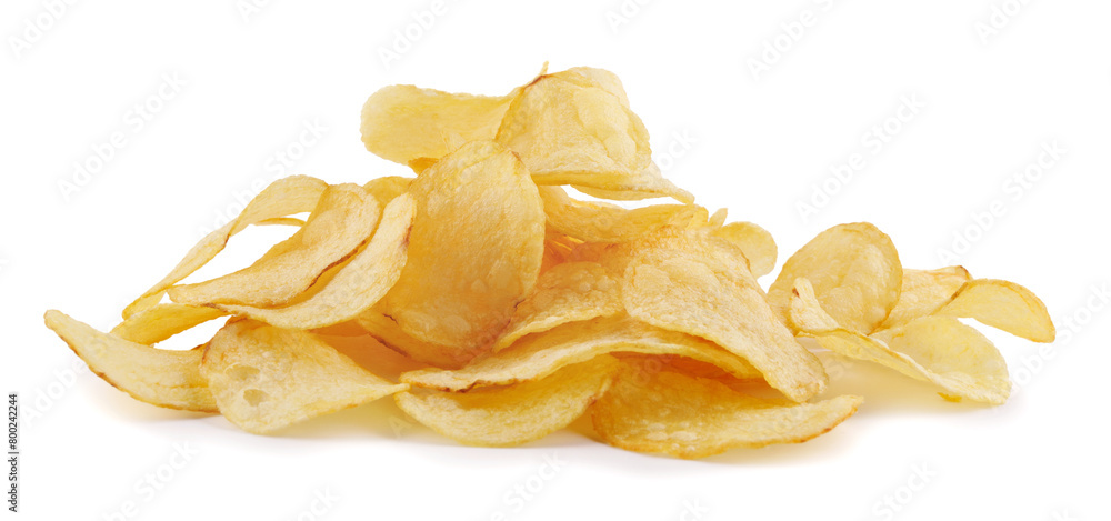 Isolated chips. Group of potato chips isolated on white background with clipping path Isolated chips. Group of potato chips isolated on white background with clipping path