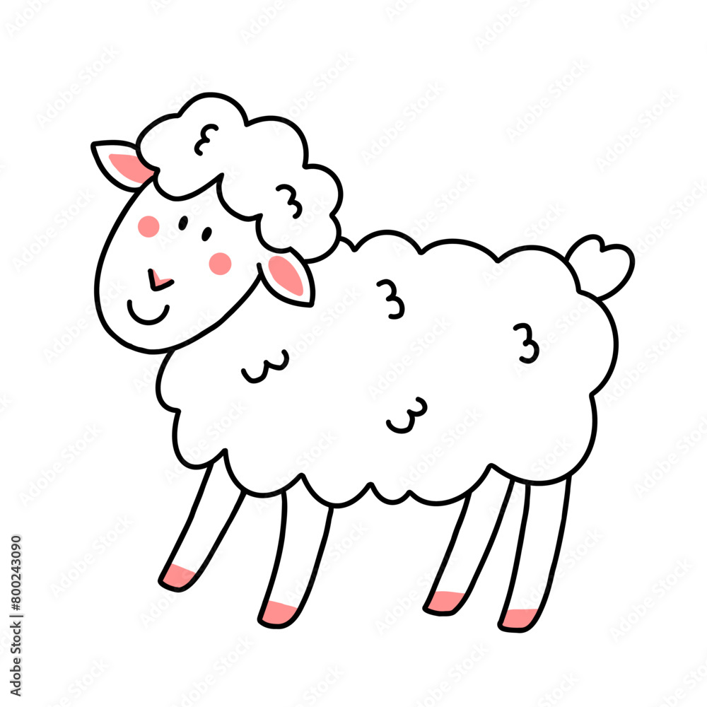 A cute sheep in a doodle style. Vector illustration isolated on a white background A cute sheep in a doodle style. Vector illustration isolated on a white background