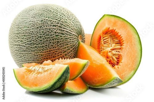 isolated cantaloupe and watermelon on white background