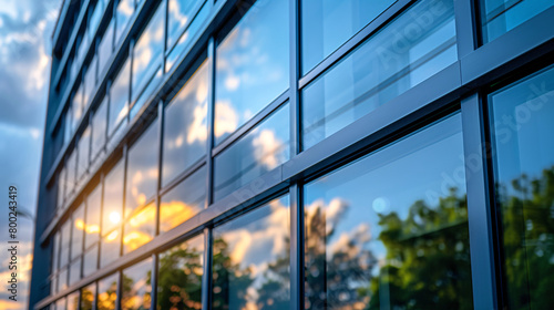Get an intimate view of energy-efficient windows in a sustainable building, showcasing technology to minimize heat loss and maximize natural light for eco-friendly design. photo