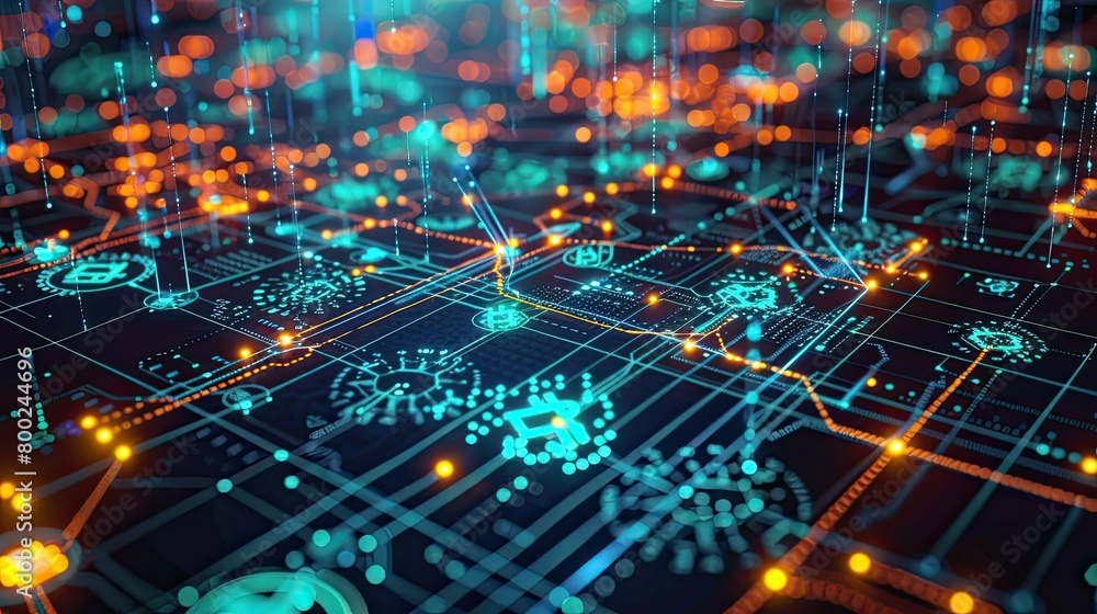 Obraz premium business finance illustration with digital currency transactions and network connections