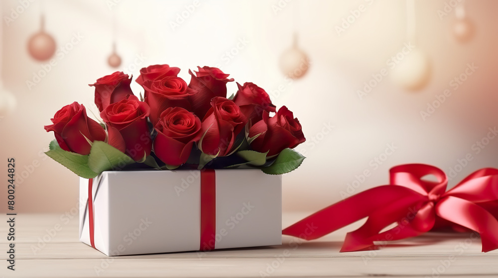 a rose-themed gift and bouquet. sweet love, solitary on a backdrop of pure white a rose-themed gift and bouquet. sweet love, solitary on a backdrop of pure white