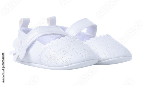 White leather baby shoes on white background isolation