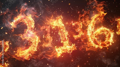 Fiery Numerals Emerging from Darkness