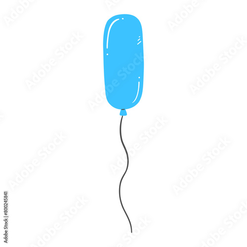 Elongated blue balloon isolated on a white background. Vector illustration.