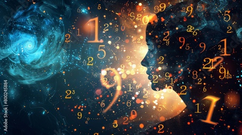 Name in Numerology. Cosmic Profile Silhouette Amidst Numerology Numbers
