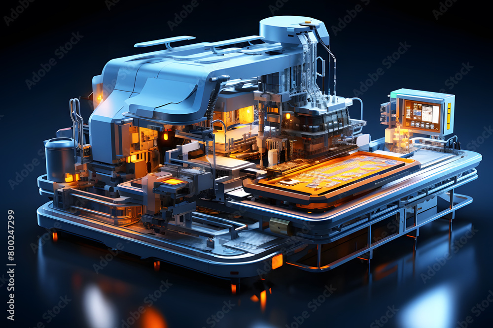 Holographic of digital Factory machinery structure on orange base ...