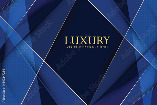 Abstract geometric triangles overlapping on dark navy blue background with glitter and golden lines glowing dots golden combinations. Luxury and elegant design photo