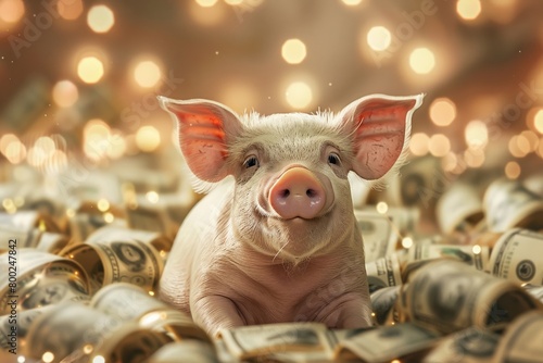 The pig was encircled by a constellation of sparkling coins.
